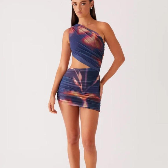 Peppermayo Dresses & Skirts - Peppermayo Addie Mini Dress Midnight Bloom one shoulder cut out US 2